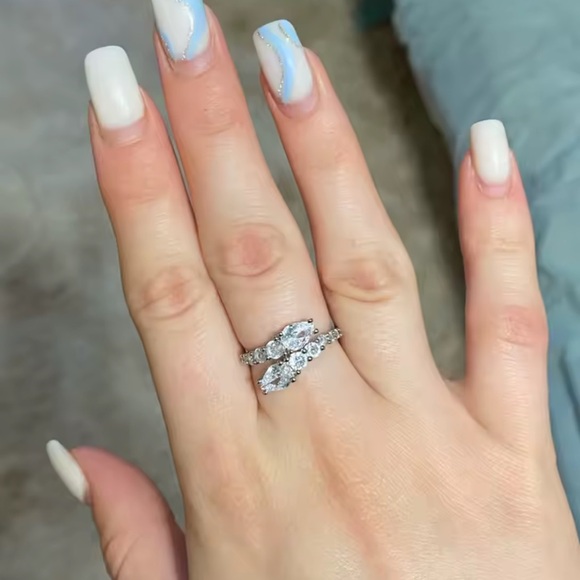 Elegant Adjustable Double Teardrop CZ Ring – Silver/Gold Finish - Picture 1 of 9